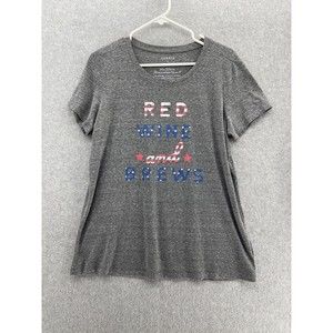 Torrid Women's Blouse Tshirt Grey Size 0 Red Wine Brew Short Sleeve Slim